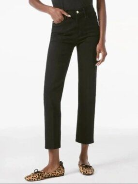 Frame Denim Le High Straight Jeans, Ankle Cropped, Black "Film Noir" - Women 29